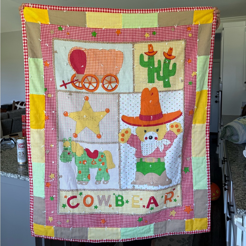 Vintage Colorful Cowboy Bear Quilt